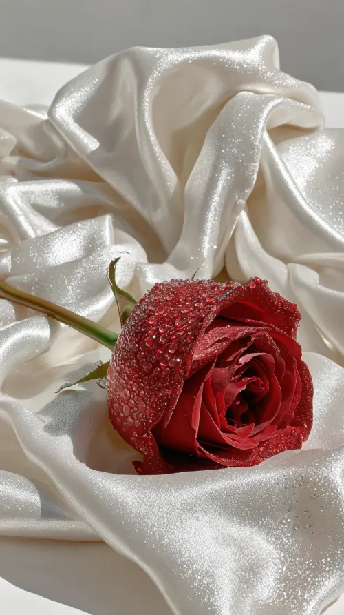 Rosa roja fresca con gotas de agua sobre un fondo blanco brillante