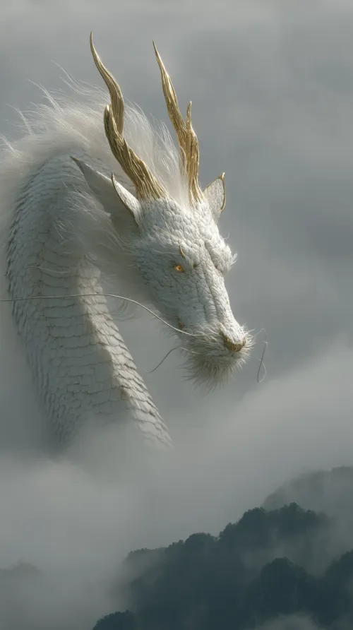 Image of a beautiful white dragon soaring through the clouds