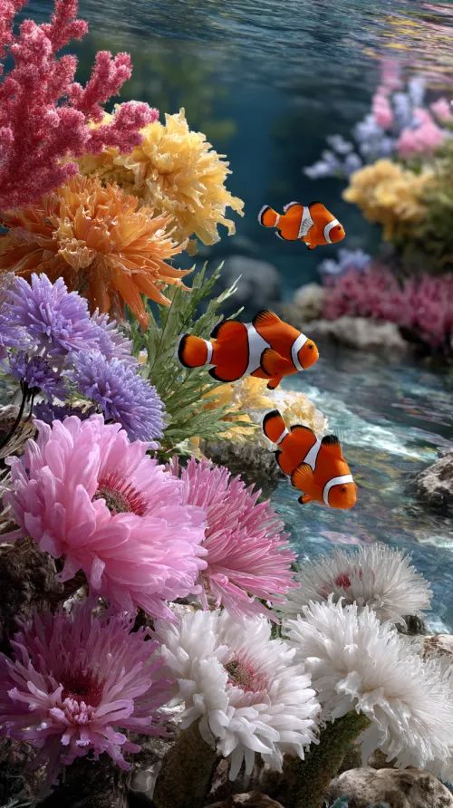 Hermoso mundo submarino con corales y peces payaso
