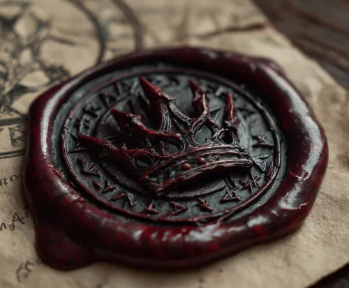 Wax seal featuring a crown on parchment