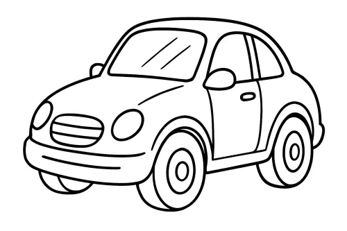 Black-and-white drawing of a car for creativity and coloring