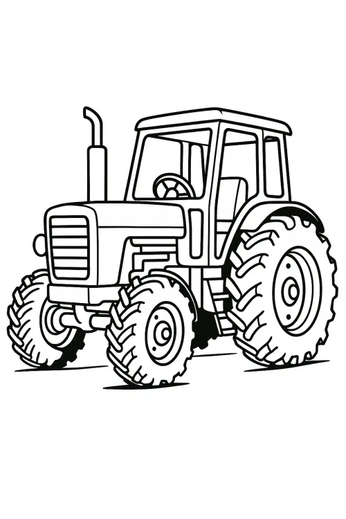 Schematic illustration of a tractor in black and white style for children