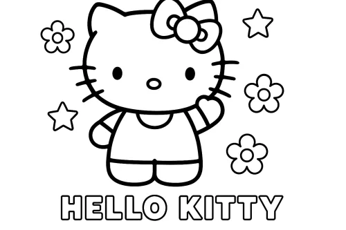 Silhouette of Hello Kitty with Stars and Flowers Around
