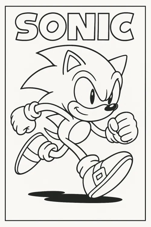 Dibujo para colorear del personaje Sonic del videojuego Sonic the Hedgehog