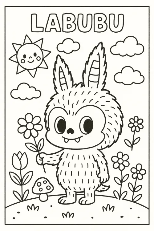 Cute Creature with a Flower Against the Sun and Clouds