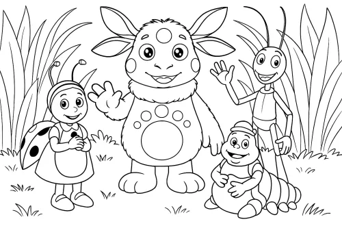 Personajes de un cuento de hadas sobre un fondo de plantas verdes