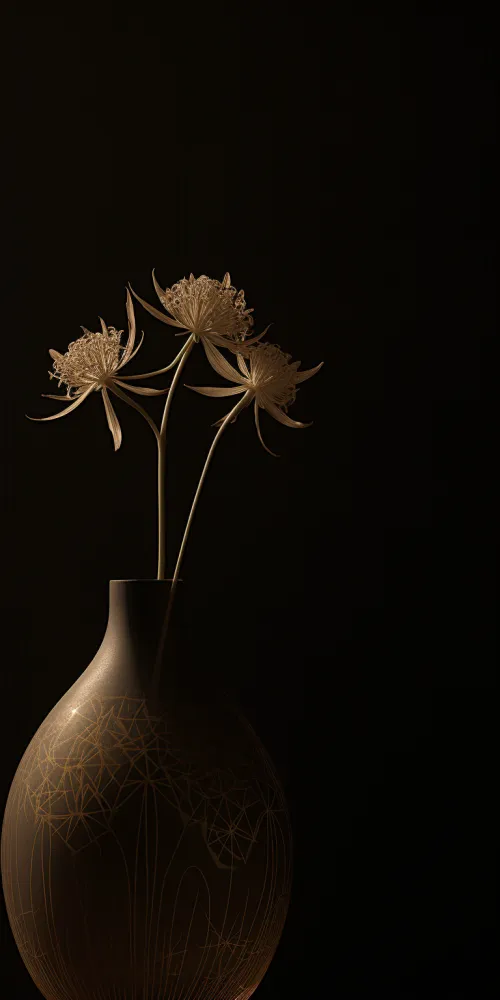 Bright bouquet of flowers in a dark vase against a black background