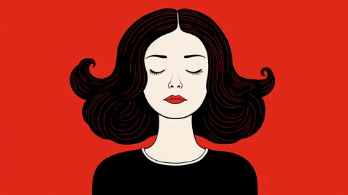 Illustration of a woman with closed eyes and wavy hair