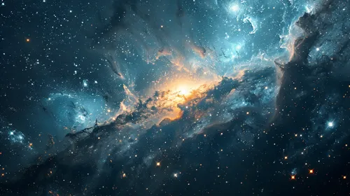 A deep look into cosmic space with bright stars and nebulae