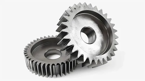 Isometric image of two metal gears with teeth