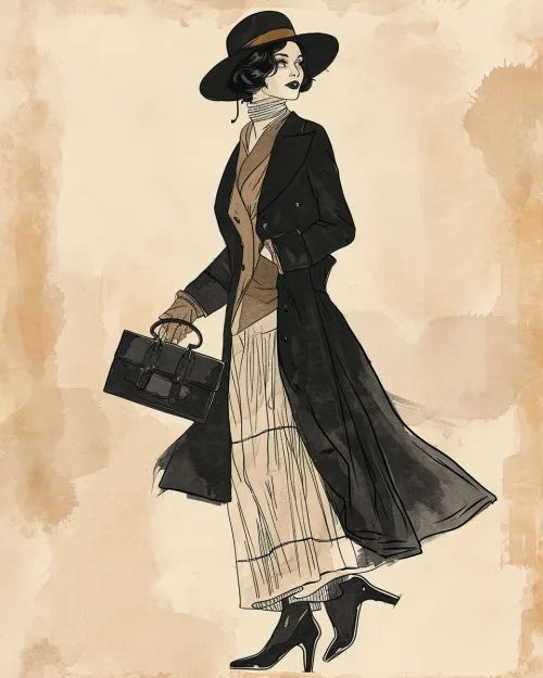Illustration of a woman in an elegant 1920s dress with accessories