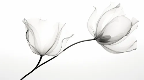 Dos flores semitransparentes en un diseño minimalista sobre un fondo claro