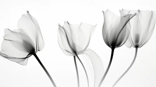 Four semi-transparent flowers on a white background in a modern style