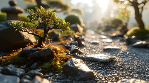 Beautiful composition with a tree and stones in the garden