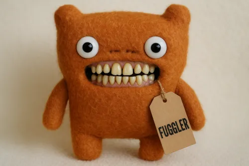 Unique toy with a sharp smile and a FUGGLER tag