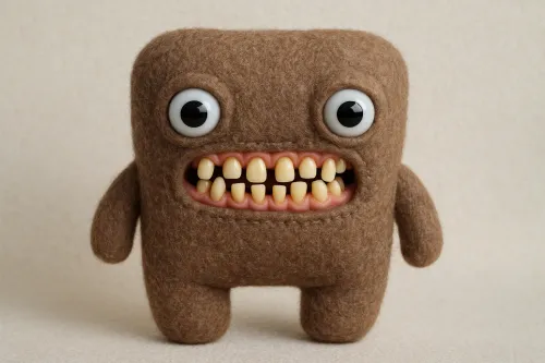 Juguete de peluche creativo con grandes ojos y una sonrisa con dientes