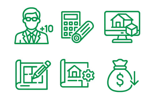 Graphic elements related to real estate and finance in green color