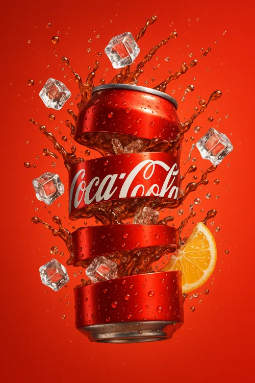 Coca-Cola can with ice on a red background
