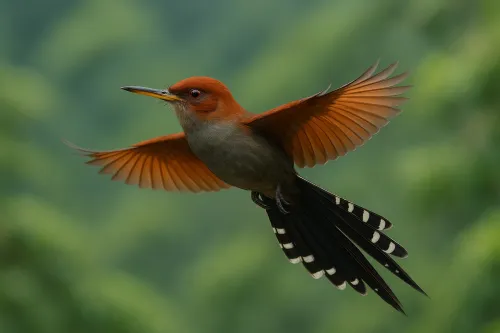 Beautiful view of a bird with orange and black feathers in the air