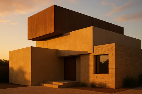 Stylish house with an unusual geometric shape and texture