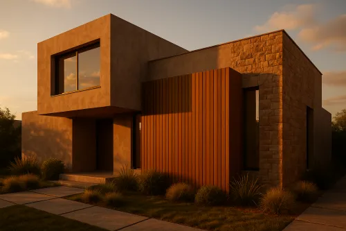 Aesthetically Pleasing House with Concrete and Wooden Elements