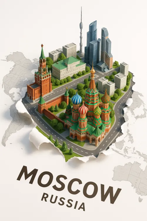 Micromodel of Moscow's architectural landmarks with a map