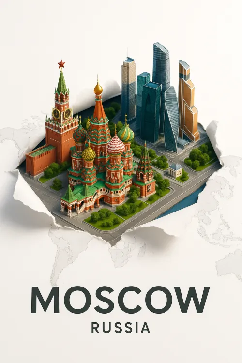Model of Moscow with the Kremlin and modern skyscrapers