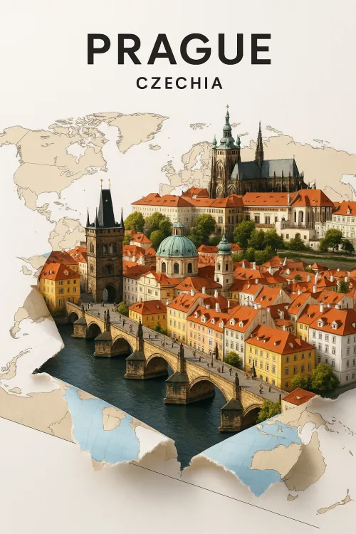 Panoramic view of Prague with historic buildings and a river