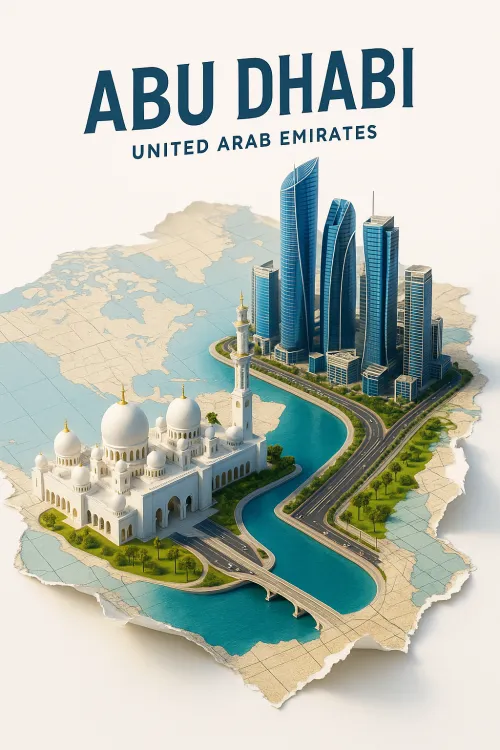 Model of Abu Dhabi's architecture featuring a mosque and skyscrapers