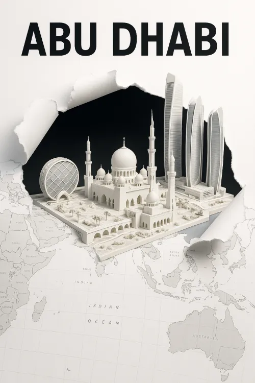 Model of Famous Buildings in Abu Dhabi with a Map Beneath