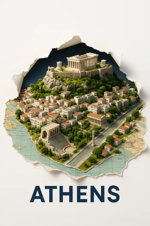Detailed model of Athens with visible architectural monuments