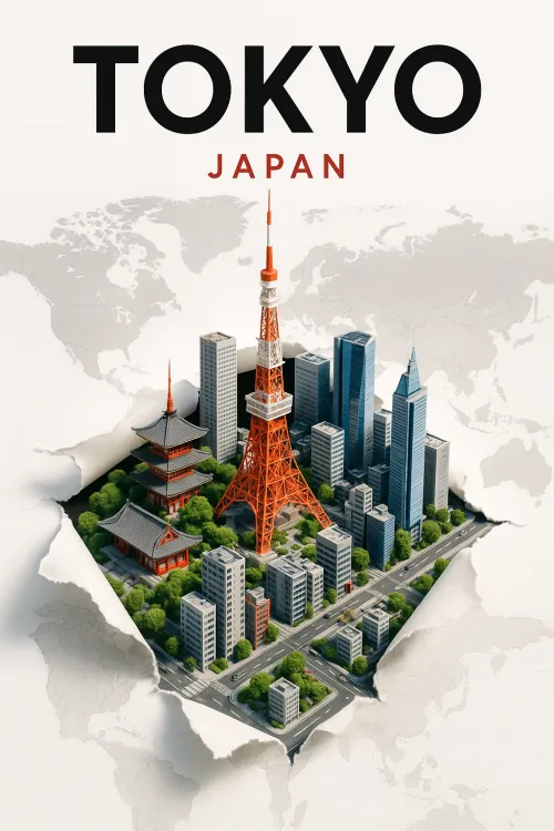 3D model of Tokyo with its landmarks and modern architecture