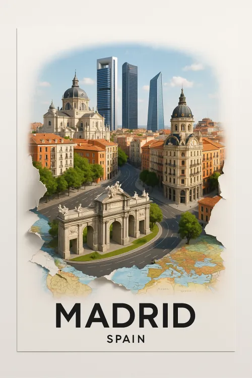 Comprehensive visualization of Madrid with historical and modern buildings