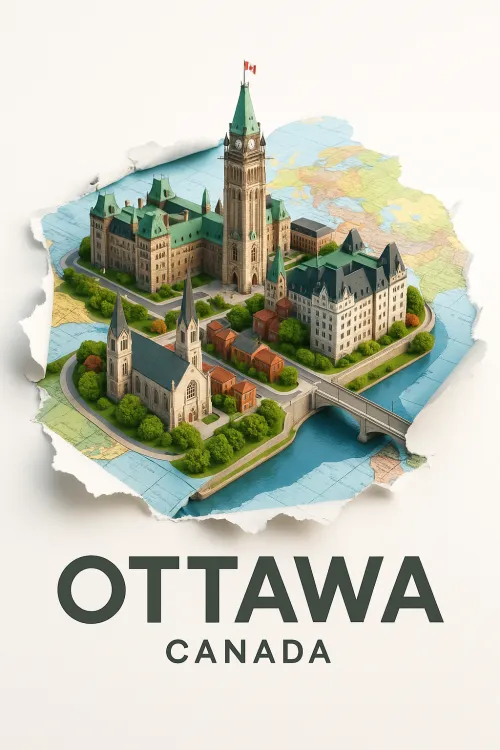 3D model of Ottawa's buildings against the world map