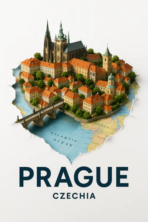 Miniature Model of Prague with Historical Buildings and River