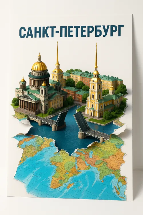 Three-dimensional model of architectural objects in St. Petersburg on a world map