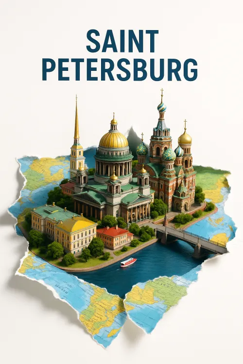 St. Petersburg with Famous Buildings on the City Map