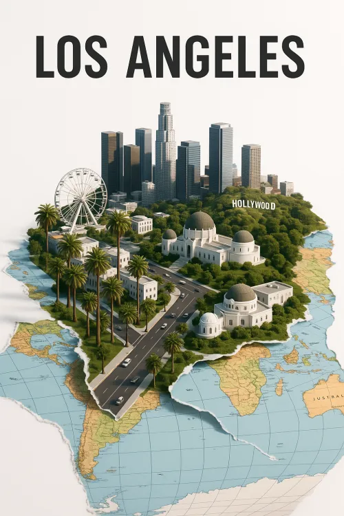 3D map of Los Angeles with famous landmarks