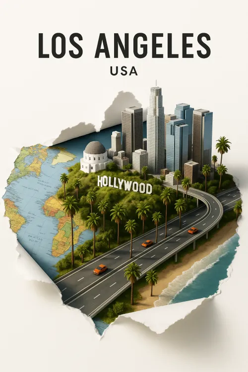 Image of Los Angeles with map elements and urban landscapes