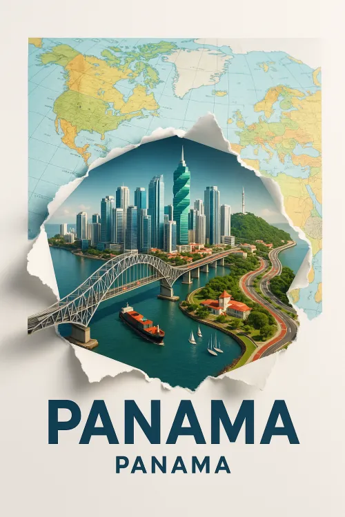 Image of Panama with urban skyscrapers and natural landscapes