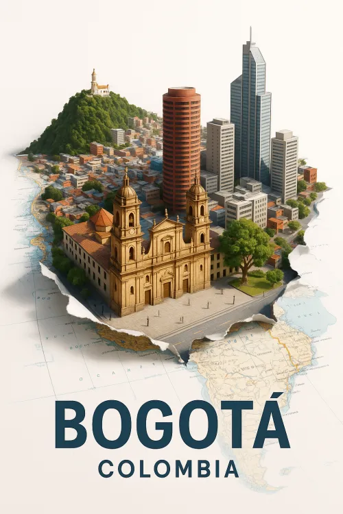 Panoramic view of Bogotá, featuring historical and modern buildings