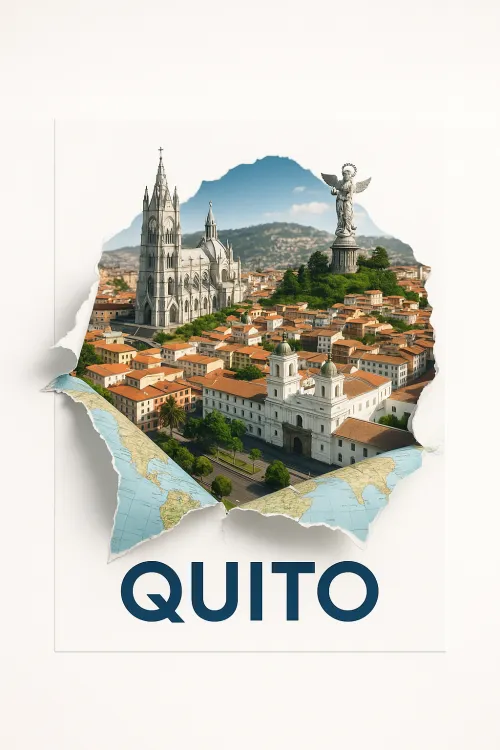 Panorama of Quito with iconic buildings and natural landscapes