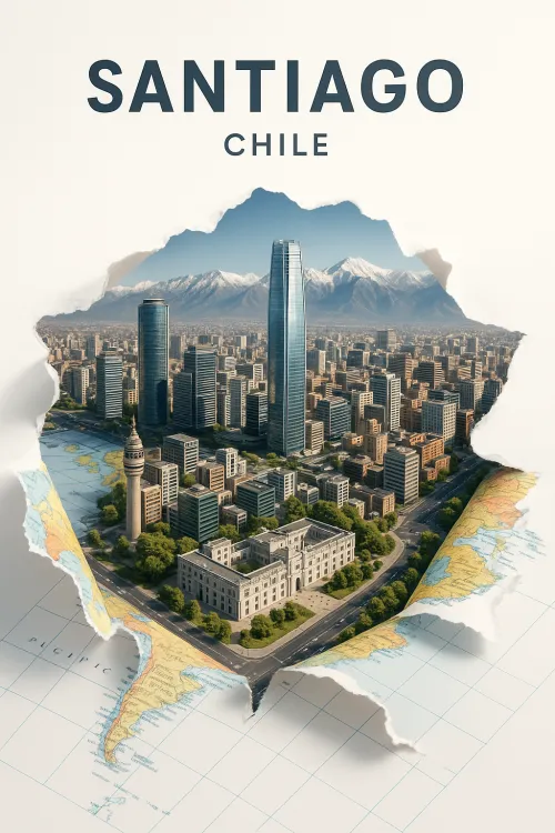 Santiago, Chile with tall buildings and mountains in the background