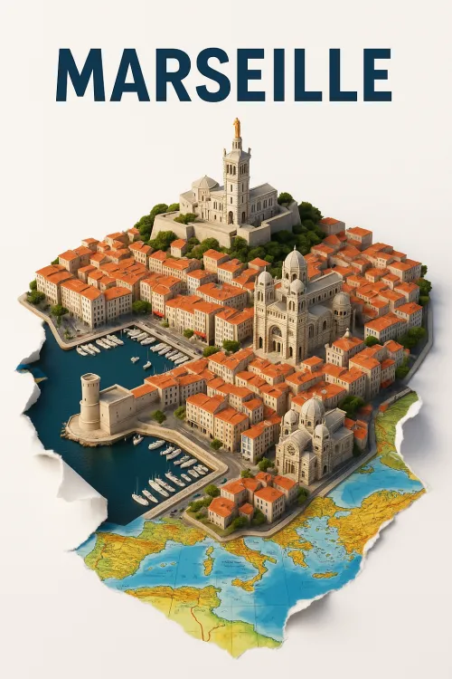 Detailed model of Marseille featuring waterfront elements and historical buildings