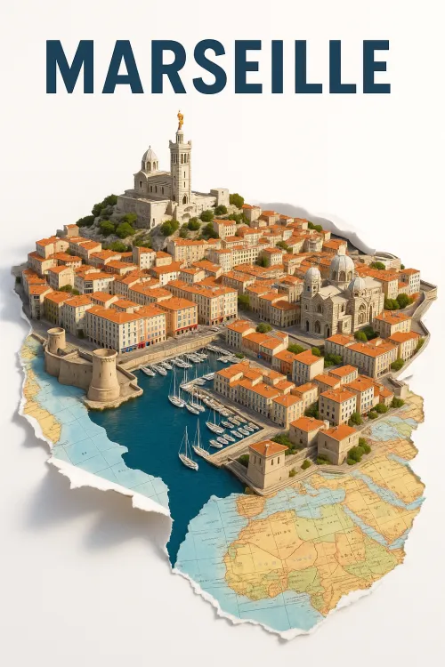 3D model of the city of Marseille with a port and historic buildings
