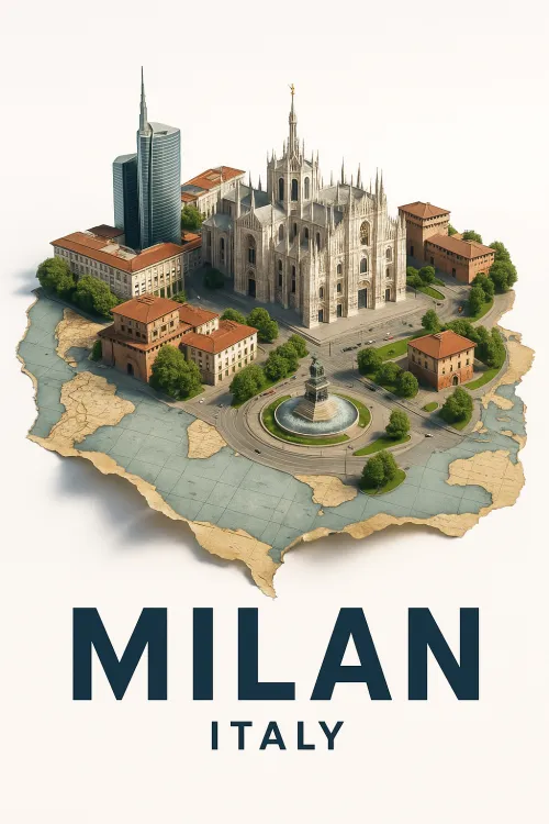 Model of the city of Milan with beautiful architecture and greenery