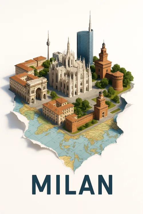 Three-dimensional visualization of Milan's key attractions