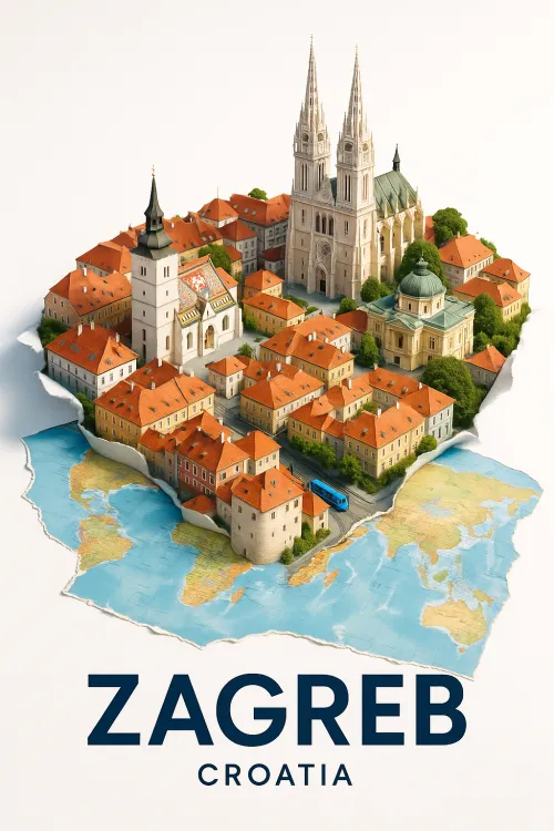 Three-dimensional model of Zagreb showcasing the city's main attractions