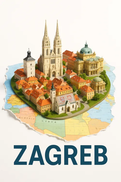 Three-dimensional model of Zagreb against the backdrop of the regional map