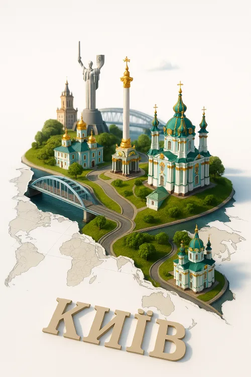 Miniature map of Kyiv featuring the city's main attractions